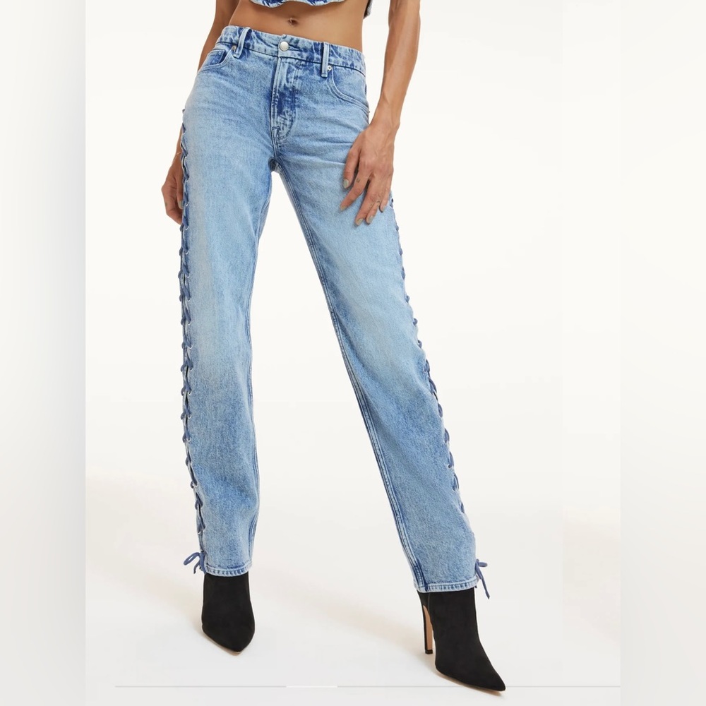 NWT Good American Straight Lace Up Jeans